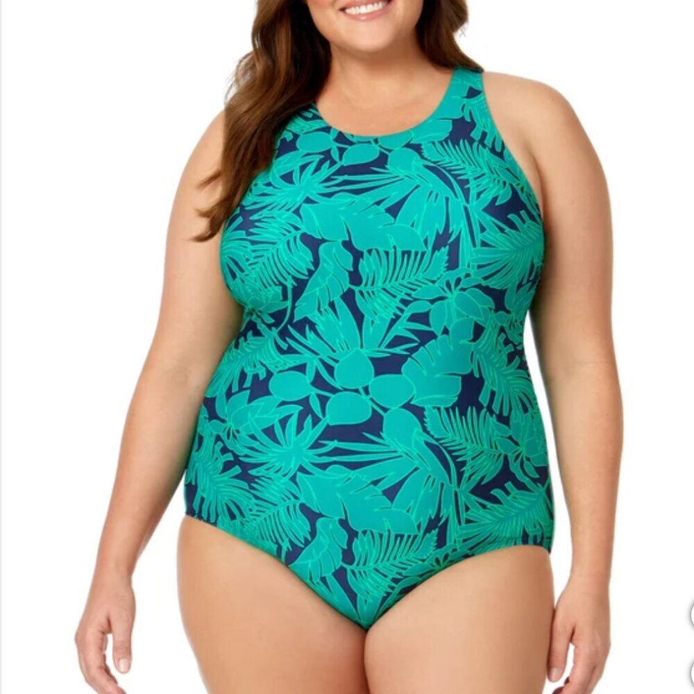 Lands' End Women's Blue and Green One Piece Swimsuit
